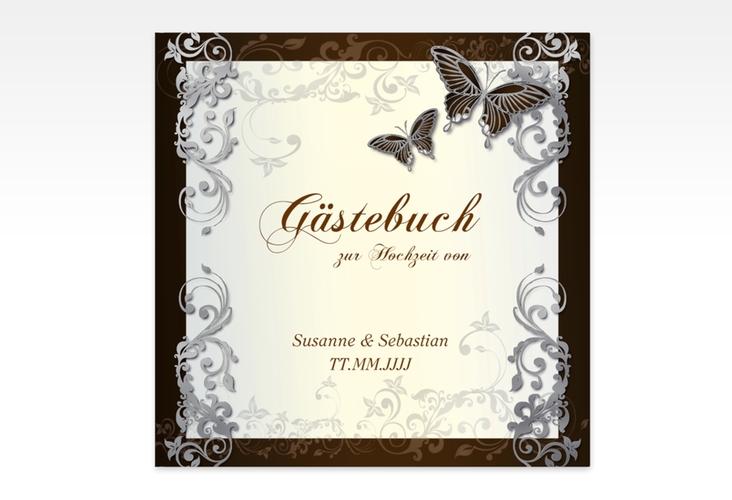 Gästebuch Creation Toulouse 20 x 20 cm, Hardcover braun silber romantisch mit Schmetterlingen