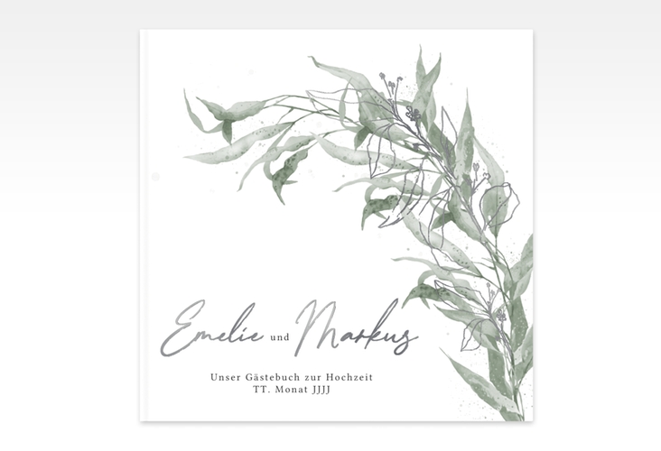 Gästebuch Creation Hochzeit Eucalyptus Green 20 x 20 cm, Hardcover weiss silber