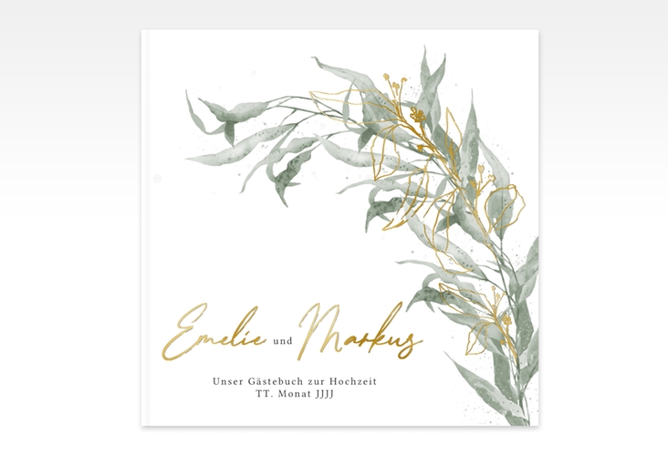 Gästebuch Creation Hochzeit Eucalyptus Green 20 x 20 cm, Hardcover weiss gold