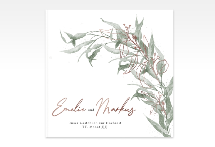 Gästebuch Creation Hochzeit Eucalyptus Green 20 x 20 cm, Hardcover weiss rosegold
