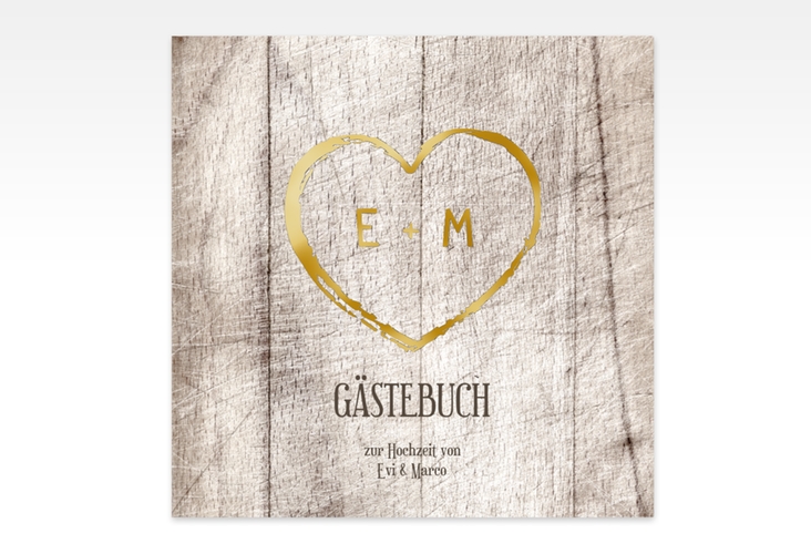 Gästebuch Creation Wood 20 x 20 cm, Hardcover weiss gold