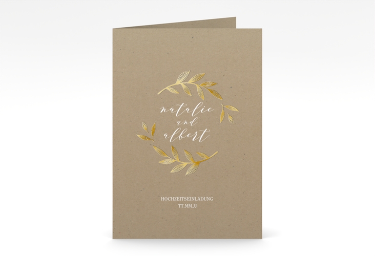 Einladungskarte Hochzeit "Naturelove" DIN A6 Klappkarte weiss gold