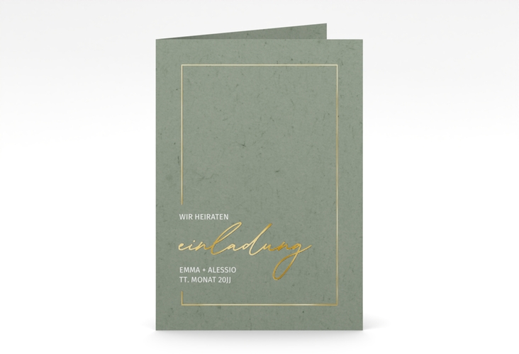 Einladungskarte Hochzeit Simple Line A6 Klappkarte hoch gruen gold