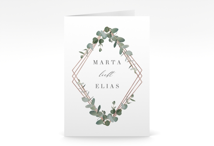 Einladungskarte Hochzeit Eukalyptus A6 Klappkarte hoch weiss rosegold