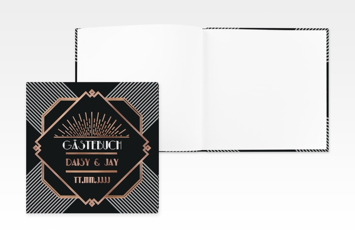 Gästebuch Creation Gatsby 20 x 20 cm, Hardcover schwarz rosegold im 20er-Jahre-Stil