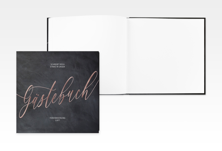 Gästebuch Creation Ferienwohnung Loft 20 x 20 cm, Hardcover schwarz rosegold in modernem Industrial-Design
