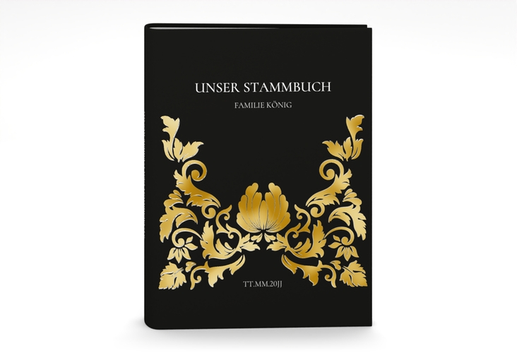 Stammbuch A5 Royal Stammbuch A5 schwarz gold mit barockem Blumen-Ornament