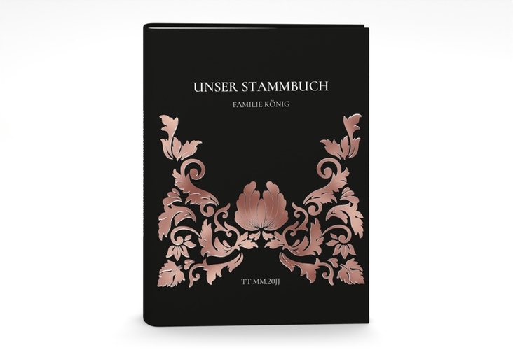 Stammbuch A5 Royal Stammbuch A5 schwarz rosegold mit barockem Blumen-Ornament