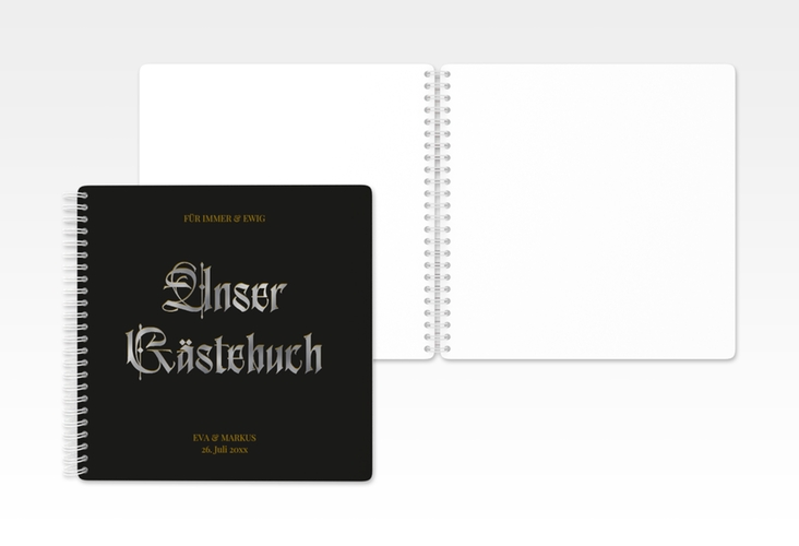 Gästebuch Hochzeit Wednesday Ringbindung schwarz silber