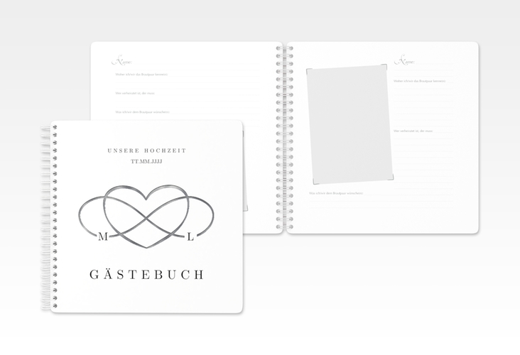 Gästebuch Hochzeit Infinity Ringbindung schwarz silber