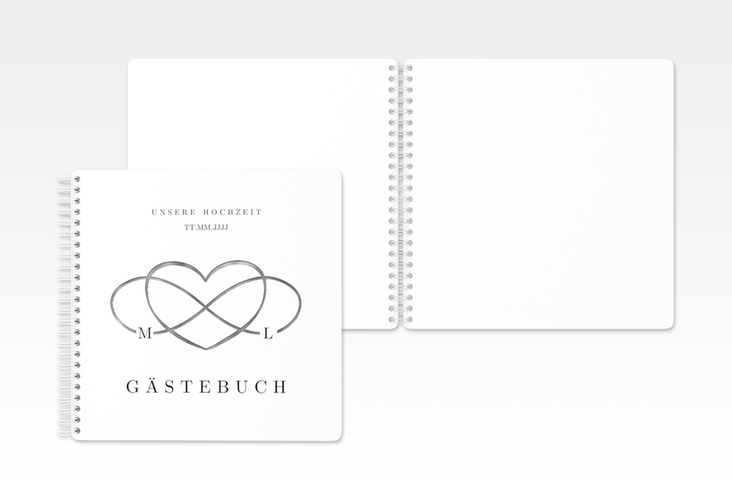 Gästebuch Hochzeit Infinity Ringbindung schwarz silber