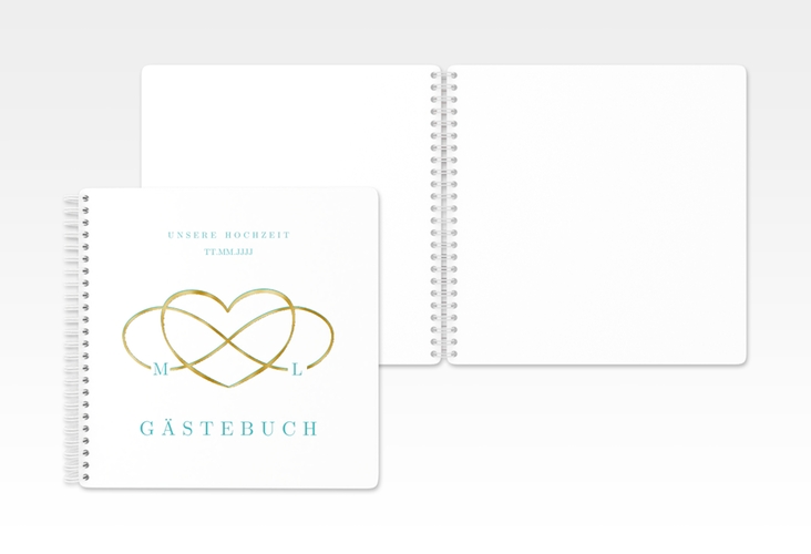 Gästebuch Hochzeit Infinity Ringbindung tuerkis gold