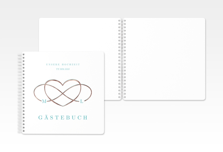 Gästebuch Hochzeit Infinity Ringbindung tuerkis rosegold