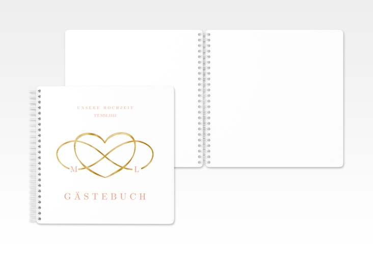 Gästebuch Hochzeit Infinity Ringbindung apricot gold