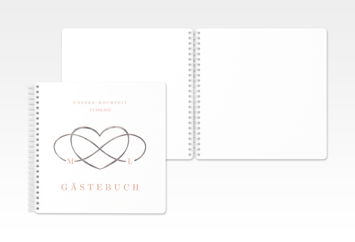 Gästebuch Hochzeit Infinity Ringbindung apricot silber