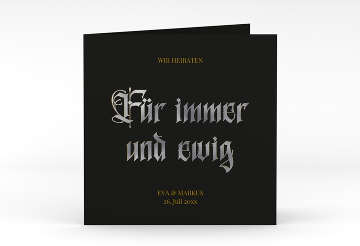 Hochzeitseinladung Gothic quadr. Klappkarte schwarz silber