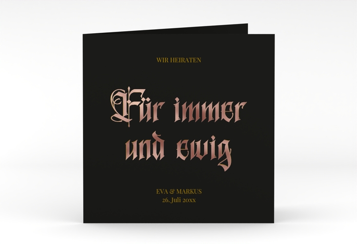 Hochzeitseinladung Gothic quadr. Klappkarte schwarz rosegold