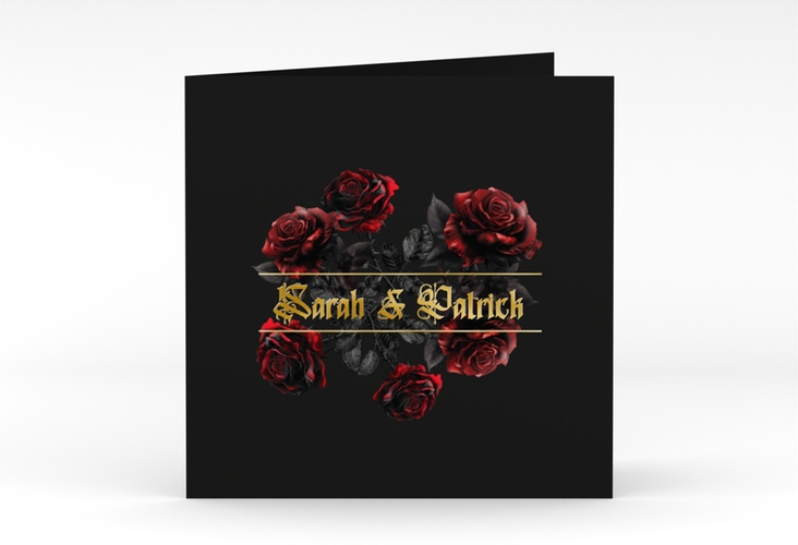 Hochzeitseinladung Gothic Rose quadr. Klappkarte schwarz gold