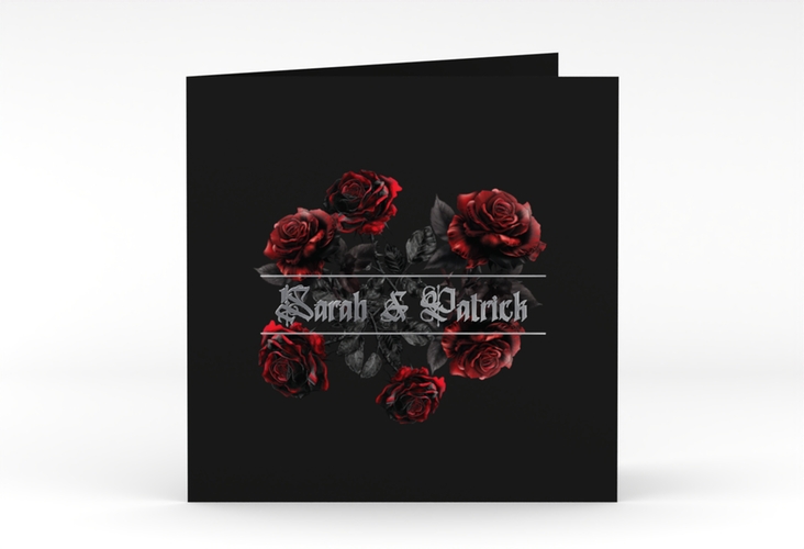 Hochzeitseinladung Gothic Rose quadr. Klappkarte schwarz silber