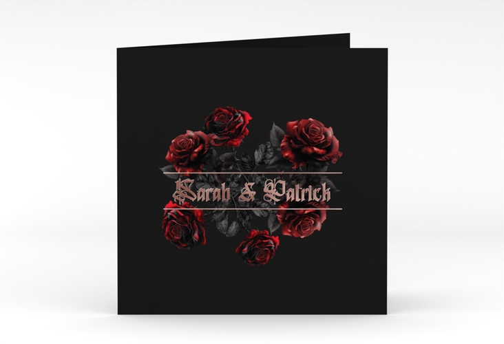 Hochzeitseinladung Gothic Rose quadr. Klappkarte schwarz rosegold