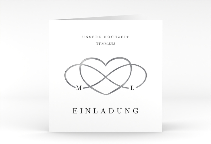 Hochzeitseinladung Infinity quadr. Klappkarte schwarz silber