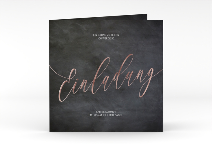 Einladung 50. Geburtstag Board quadr. Klappkarte schwarz rosegold
