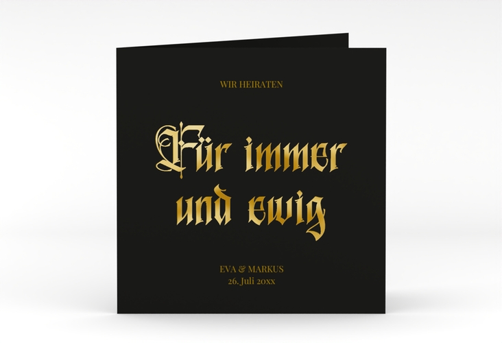 Hochzeitseinladung Gothic quadr. Klappkarte schwarz gold