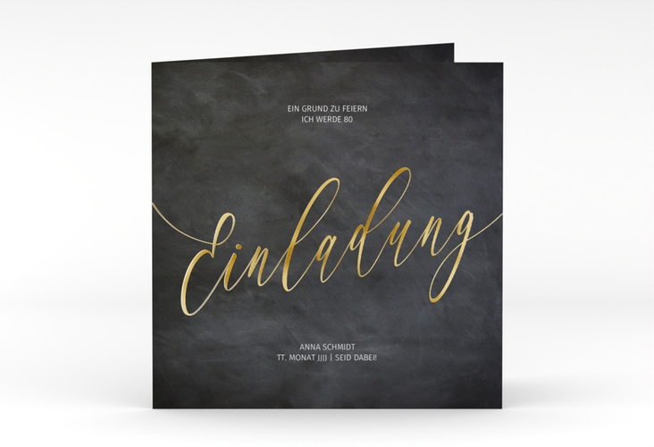 Einladung 80. Geburtstag Board quadr. Klappkarte schwarz gold