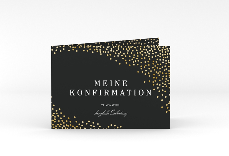 Einladung Konfirmation Glossy A6 Klappkarte quer schwarz gold