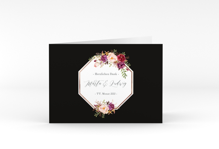 Danksagungskarte Hochzeit Prachtvoll A6 Klappkarte quer schwarz rosegold
