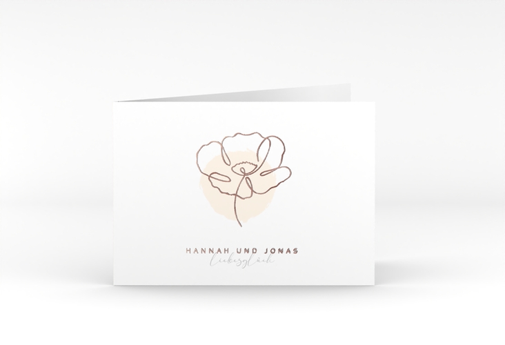 Hochzeitseinladung Flowerline A6 Klappkarte quer apricot rosegold