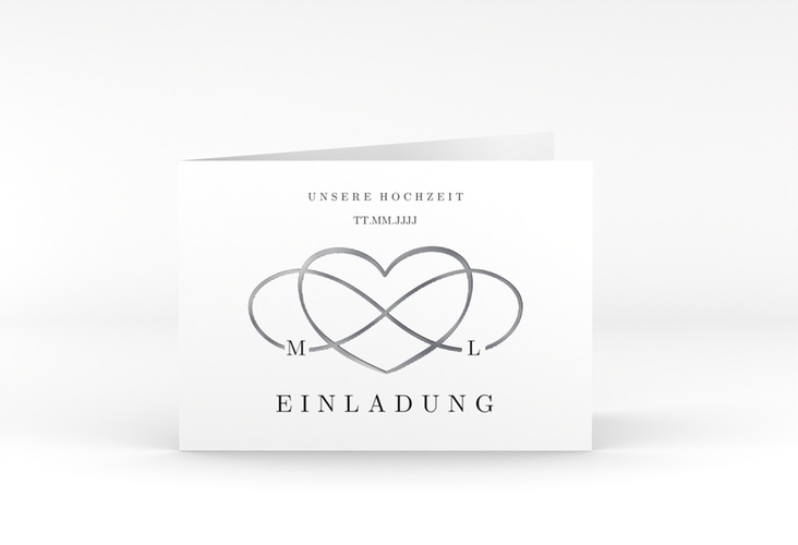 Hochzeitseinladung Infinity A6 Klappkarte quer schwarz silber