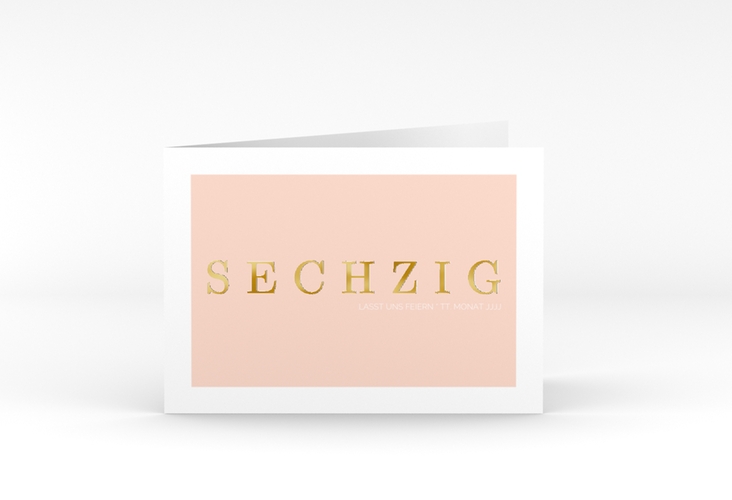 Einladung 60. Geburtstag Schlicht A6 Klappkarte quer apricot gold
