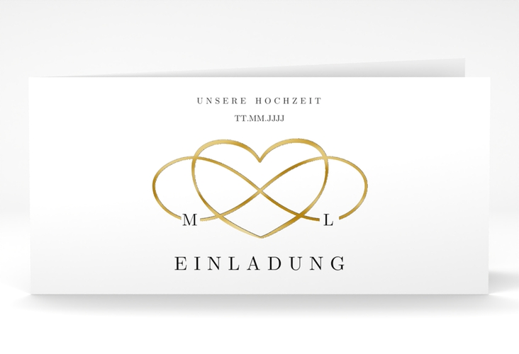 Hochzeitseinladung Infinity lange Klappkarte quer schwarz gold