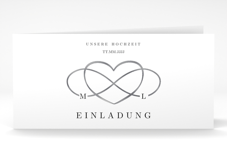 Hochzeitseinladung Infinity lange Klappkarte quer schwarz silber