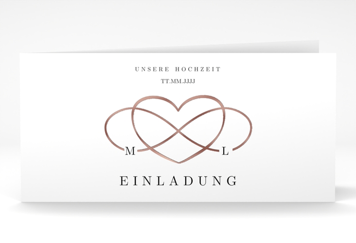 Hochzeitseinladung Infinity lange Klappkarte quer schwarz rosegold