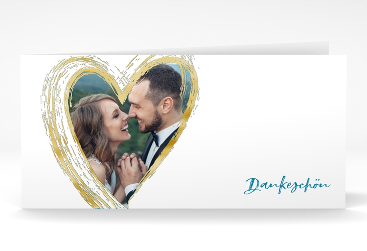 Danksagung Hochzeit Liebe lange Klappkarte quer tuerkis gold
