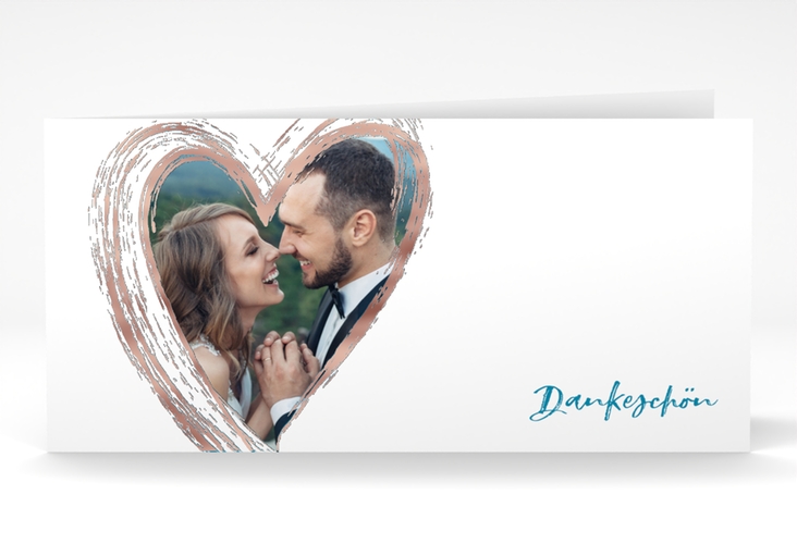 Danksagung Hochzeit Liebe lange Klappkarte quer tuerkis rosegold