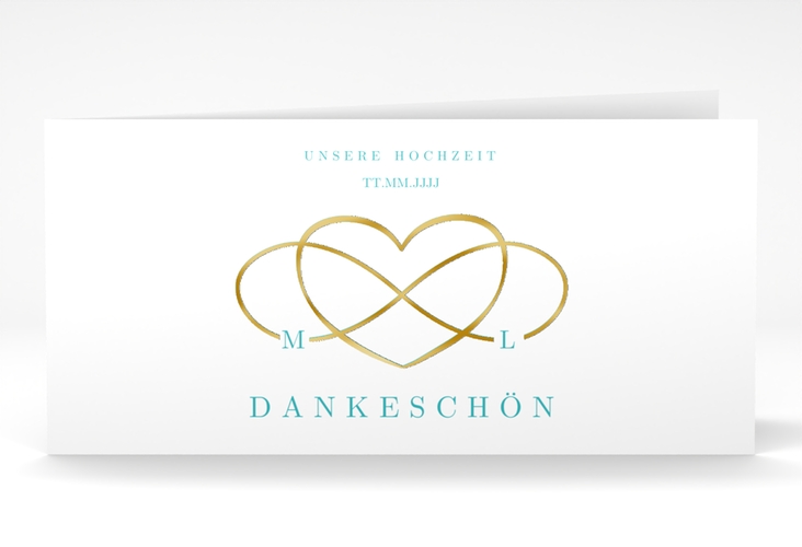 Dankeskarte Hochzeit Infinity lange Klappkarte quer tuerkis gold