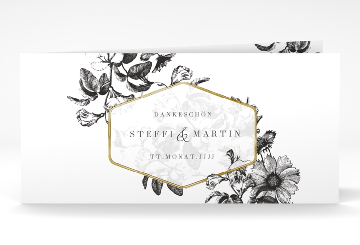 Danksagungskarte Hochzeit Magnificent lange Klappkarte quer schwarz gold