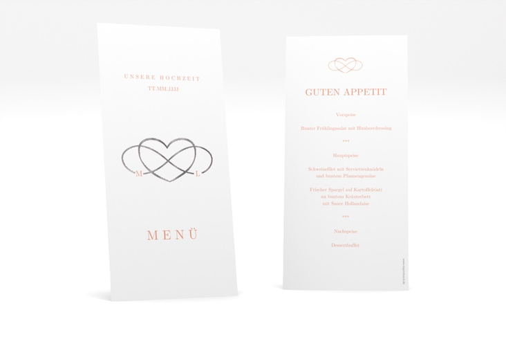 Menükarte Hochzeit Infinity lange Karte hoch apricot silber
