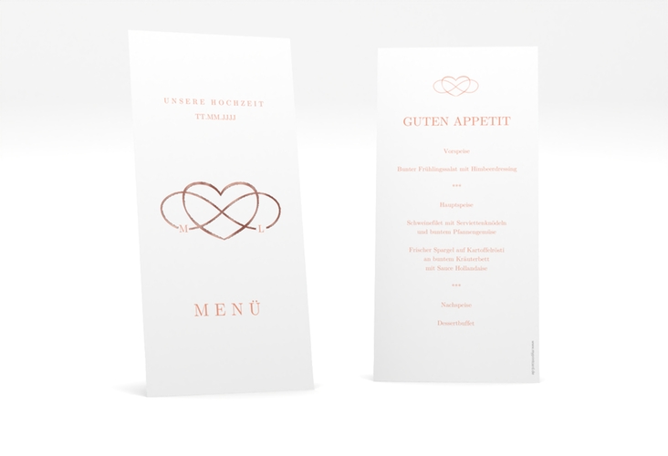 Menükarte Hochzeit Infinity lange Karte hoch apricot rosegold