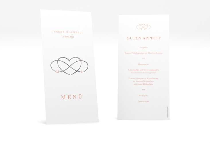 Menükarte Hochzeit Infinity lange Karte hoch apricot silber