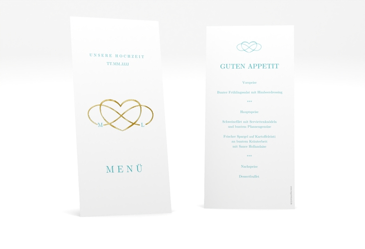 Menükarte Hochzeit Infinity lange Karte hoch tuerkis gold