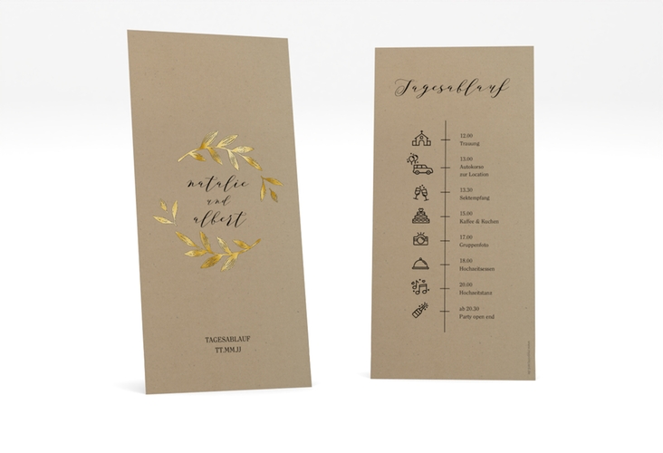 Tagesablauf Hochzeit Naturelove lange Karte hoch schwarz gold