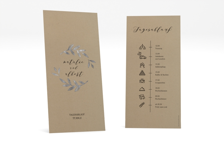 Tagesablauf Hochzeit Naturelove lange Karte hoch schwarz silber