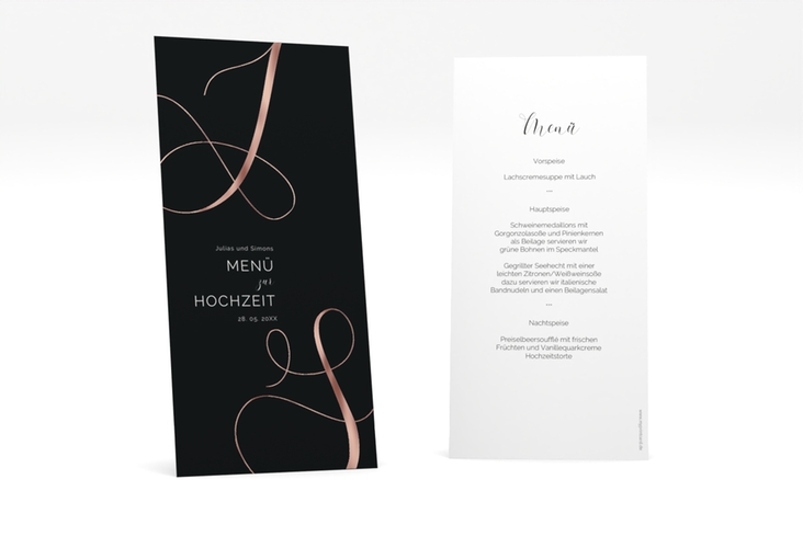 Menükarte Hochzeit Eheschließung lange Karte hoch schwarz rosegold