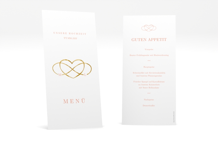 Menükarte Hochzeit Infinity lange Karte hoch apricot gold