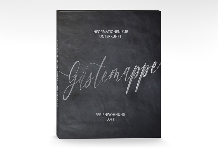 Gästemappe Ferienwohnung A4 Loft Gästemappe A4 schwarz silber in modernem Industrial-Design