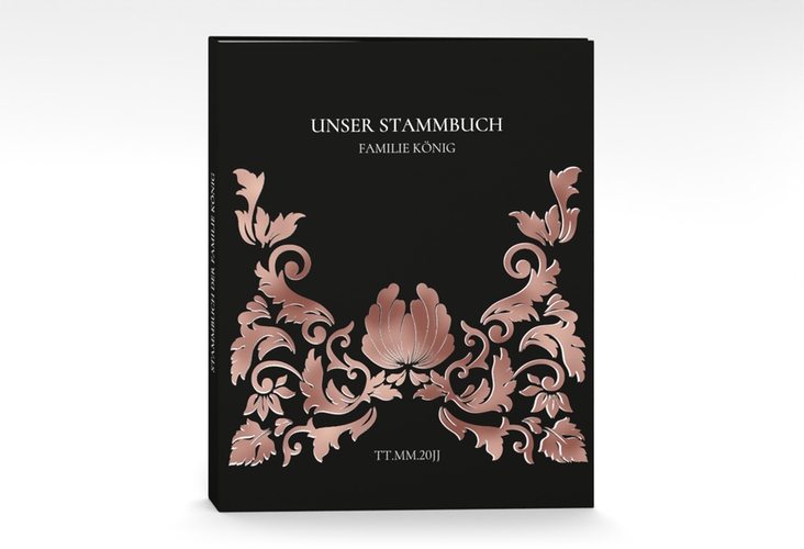 Stammbuch A4 Royal Stammbuch A4 schwarz rosegold mit barockem Blumen-Ornament